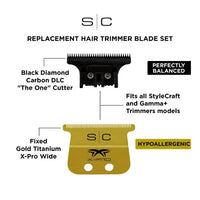 StyleCraft Fixed Gold Titanium X-Pro Wide Replacement Trimmer Blade w/ Black Diamond DLC The One Cutter Set (SC527GB)