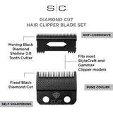 Stylecraft Replacement Diamond Cut Fixed Fade Hair Clipper Blade with Shallow Tooth 2.0 Moving Cutter Set (SC540B)